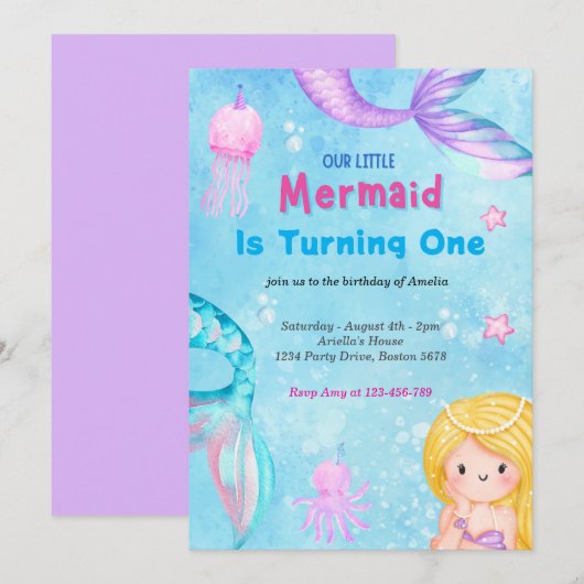 Meerjungfrau-Schwanz unter Meerrosa Einladung (Vorne/Hinten)