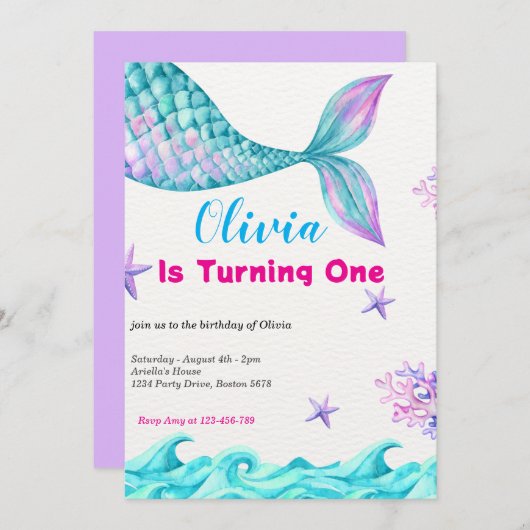 Meerjungfrau-Schwanz unter Meerrosa Einladung (Vorne/Hinten)