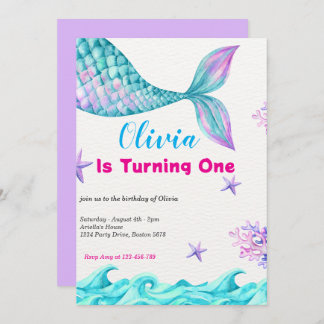 Meerjungfrau-Schwanz unter Meerrosa Einladung