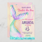 Meerjungfrau Schwanz Wasserfarbe Geburtstag unter  Einladung (Vorne/Hinten)