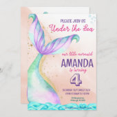 Meerjungfrau Schwanz Wasserfarbe Geburtstag unter  Einladung (Vorne/Hinten)