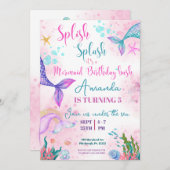 Meerjungfrau Schwanz Wasserfarbe Geburtstag unter Einladung (Vorne/Hinten)