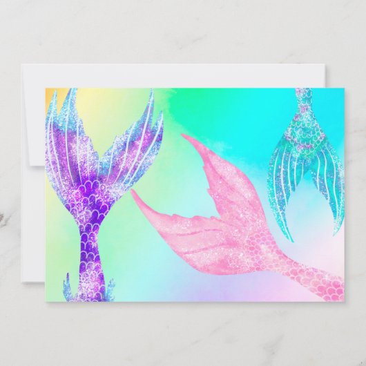 Meerjungfrau Schwänze Foto Kindergeburtstag Einladung (Rückseite)