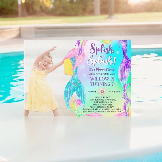 Meerjungfrau Schwänze Foto Kindergeburtstag Einladung