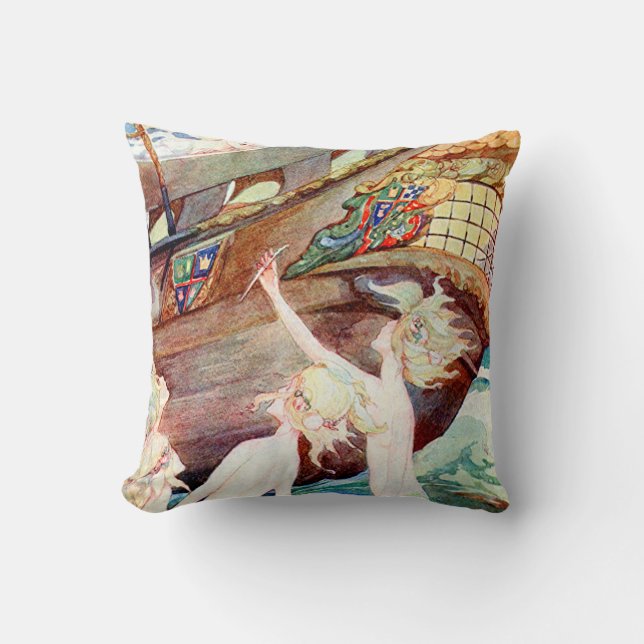 Meerjungfrau-Schwestern und Schiff Kissen (Vorderseite)