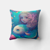 Meerjungfrau schwimmen mit Fisch niedliche Kissen (Rückseite)