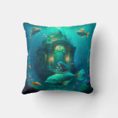 Meerjungfrau schwimmen mit Fisch niedliche Kissen (Rückseite)