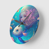 Meerjungfrau schwimmen mit Fisch niedliche Wanduhr (Winkel)