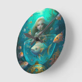 Meerjungfrau schwimmen mit Fisch niedliche Wanduhr (Winkel)