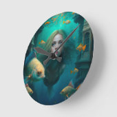 Meerjungfrau schwimmen mit Fisch niedliche Wanduhr (Winkel)