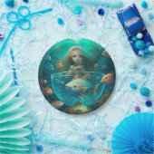 Meerjungfrau schwimmen mit Fisch-niedlichen Tapete Pappteller (Party)