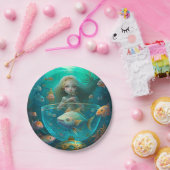 Meerjungfrau schwimmen mit Fisch-niedlichen Tapete Pappteller (Party)