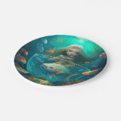 Meerjungfrau schwimmen mit Fisch-niedlichen Tapete Pappteller (Schrägansicht)