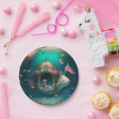 Meerjungfrau schwimmen mit Fisch-niedlichen Tapete Pappteller (Party)