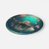 Meerjungfrau schwimmen mit Fisch-niedlichen Tapete Pappteller (Schrägansicht)