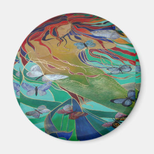 Meerjungfrau Schwimmen mit Schmetterlingen Fantasy Magnet