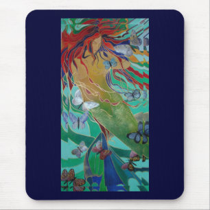 Meerjungfrau Schwimmen mit Schmetterlingen Fantasy Mousepad