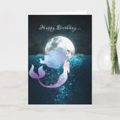 Meerjungfrau Schwimmen mit Vollmond Strand Geburts Karte (Vorderseite)