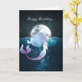 Meerjungfrau Schwimmen mit Vollmond Strand Geburts Karte (Gelbe Blume)