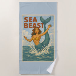 Meerjungfrau Sea Beast Retro | Lustige Küstenstran Strandtuch