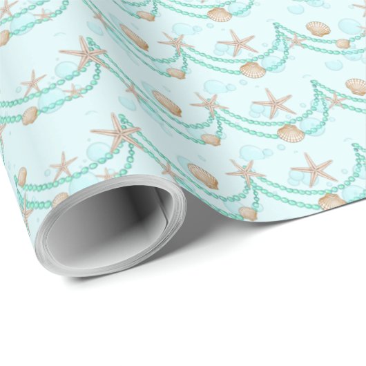 Meerjungfrau | Seashell and Pearl Scallop Geschenkpapier (Rolleneckpunkt)