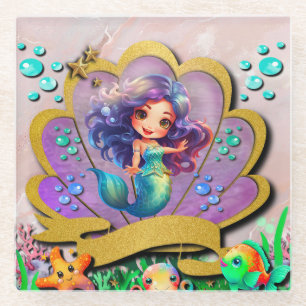 Meerjungfrau, Seashell, Freunde von Meerestieren, Glasuntersetzer