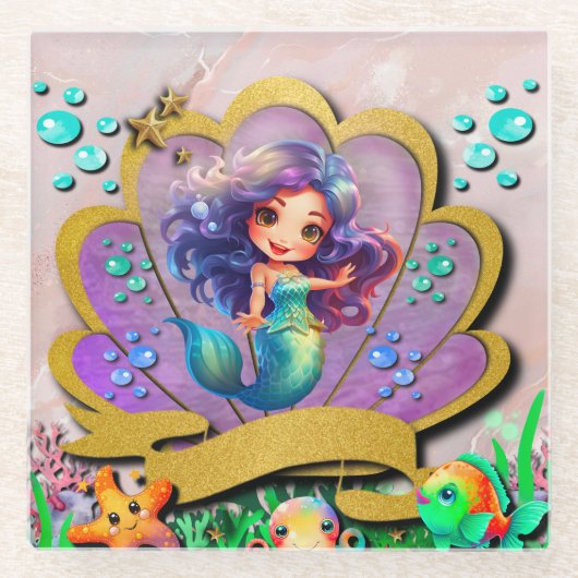Meerjungfrau, Seashell, Freunde von Meerestieren, Glasuntersetzer (Vorderseite)