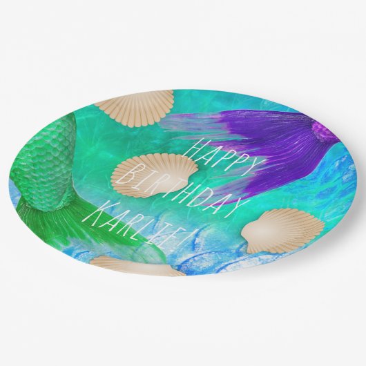 Meerjungfrau Seashells Schwänze & Skalen in Aquama Pappteller (Schrägansicht)