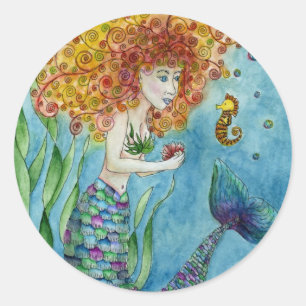 Meerjungfrau - Seepferd-Aufkleber Runder Aufkleber