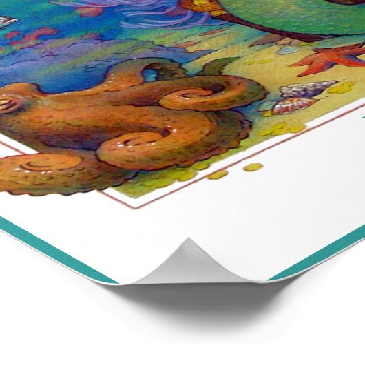 Meerjungfrau, Seepferd und Oktopus Originelle Kuns Poster (Ecke)