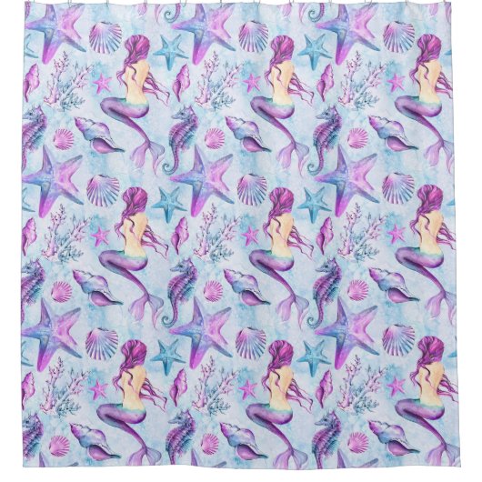 Meerjungfrau-Seepferdstarfish-Lavendel-u. Duschvorhang (Vorderseite)