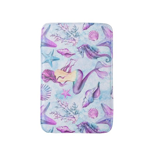 Meerjungfrau-Seepferdstarfish-Lavendel und Blau Badematte (Vorderseite Vertikal)