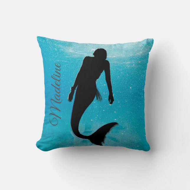 Meerjungfrau Silhouette Blue Ocean Summer Modern Kissen (Vorderseite)