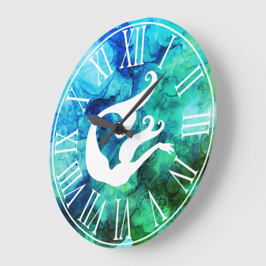 Meerjungfrau Silhouette & Ozeane Wirbel Große Wanduhr (Winkel)