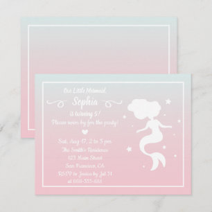 Meerjungfrau Silhouette Pink Blau Ombre Geburtstag Einladung