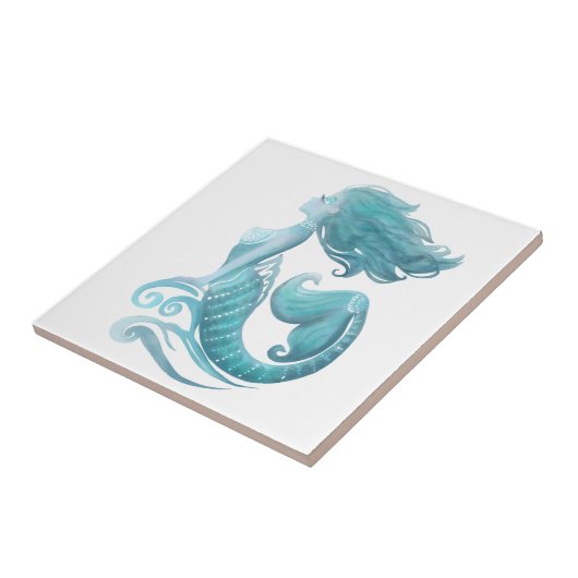 Meerjungfrau Silhouette Wasserfarben stilvoll Fliese (Seite)