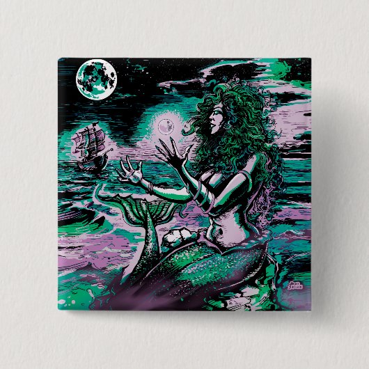 Meerjungfrau-Sirene-Atlantis-Perle Button (Vorderseite)