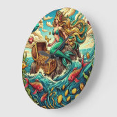 Meerjungfrau sitzend auf einem Felsen mit einem of Große Wanduhr (Winkel)