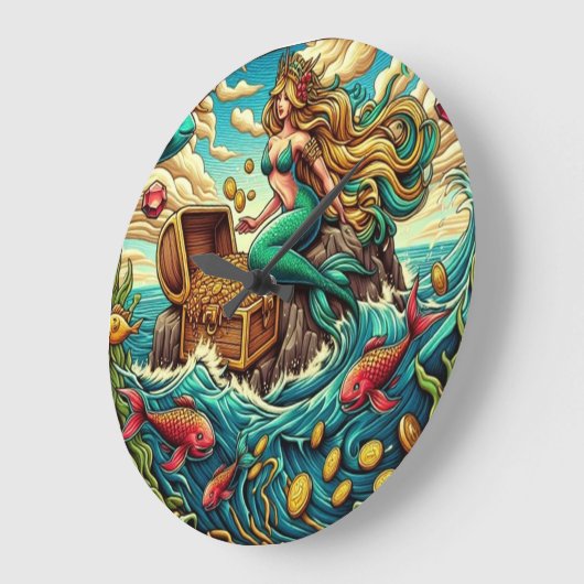 Meerjungfrau sitzend auf einem Felsen mit einem of Große Wanduhr (Winkel)