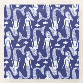 Meerjungfrau Sketch: Vintages Fischmuster. Glasuntersetzer