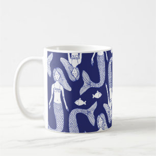 Meerjungfrau Sketch: Vintages Fischmuster. Kaffeetasse