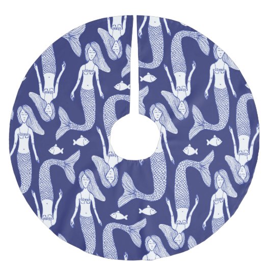 Meerjungfrau Sketch: Vintages Fischmuster. Polyester Weihnachtsbaumdecke (Vorderseite)