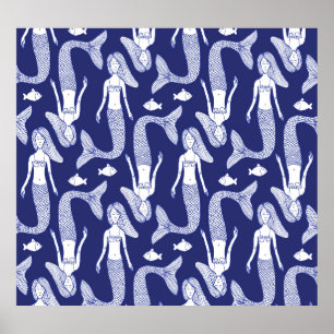 Meerjungfrau Sketch: Vintages Fischmuster. Poster