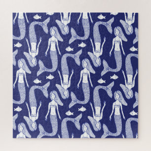 Meerjungfrau Sketch: Vintages Fischmuster. Puzzle
