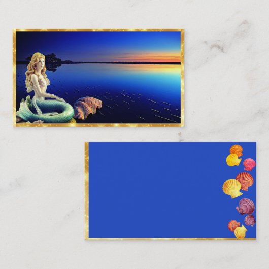 Meerjungfrau, Sonnenuntergang und farbenfrohe Musc Visitenkarte (Vorne/Hinten)