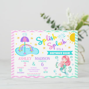 Meerjungfrau & Splash Pad Gemeinsamer Geburtstag   Einladung