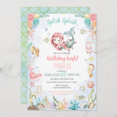 Meerjungfrau Splash unter dem Party des Meerespool Einladung (Vorne/Hinten)