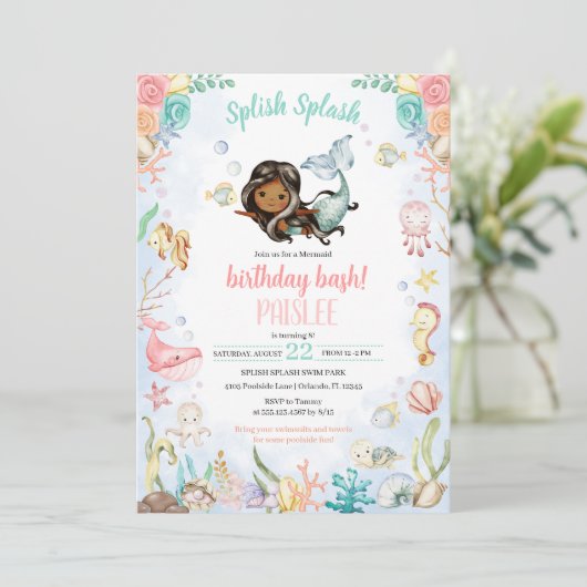 Meerjungfrau Splash unter dem Party des Meerespool Einladung (Stehend Vorderseite)