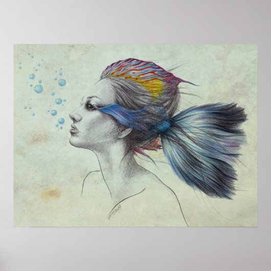 Meerjungfrau Surreal Art Fantasy Zeichnend Poster (Vorne)