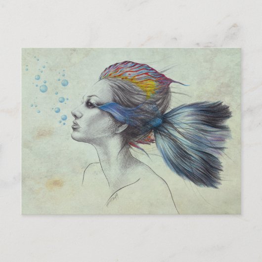 Meerjungfrau Surreal Art Fantasy Zeichnend Postkarte (Vorderseite)